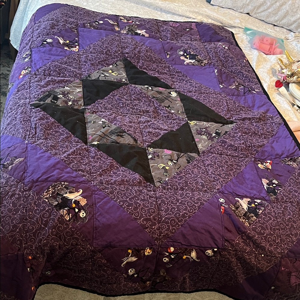 Nightmare before Christmas toddler bed Purple and Black Patchwork Quilt handmade